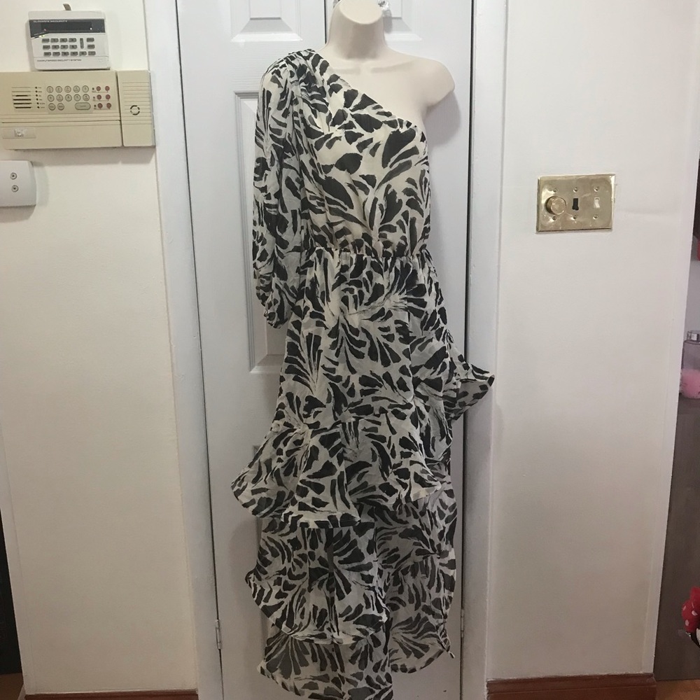 Alexis Botanical One Shoulder Ruffle Dress